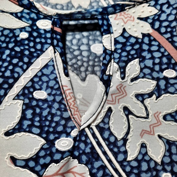 ESPRESSO WOMENS POLYESTER PULLOVER‎ KEYHOLE CAP SLEEVE BLUE WHITE L - Picture 2 of 6